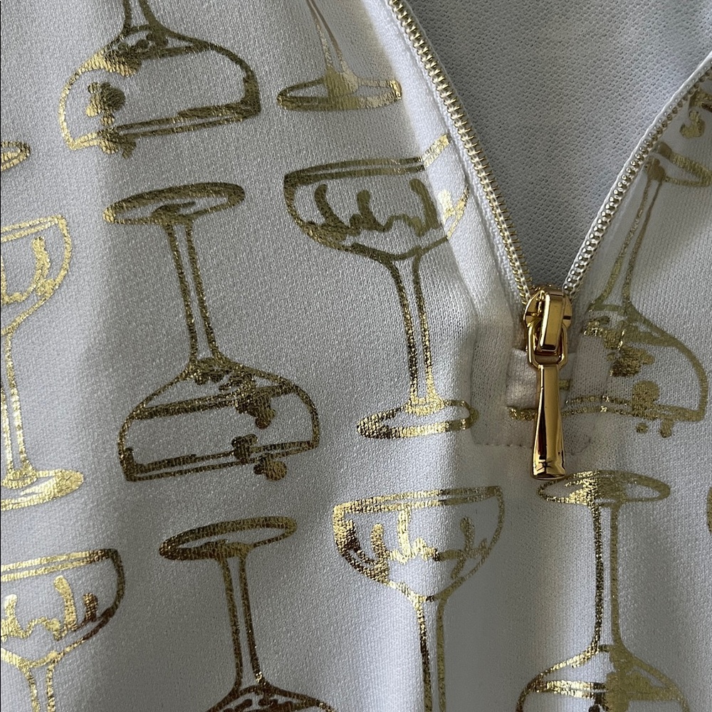 SunSoleil White Long Sleeve Quarter-Zip Top with Metallic Gold Print - Picture 5 of 5
